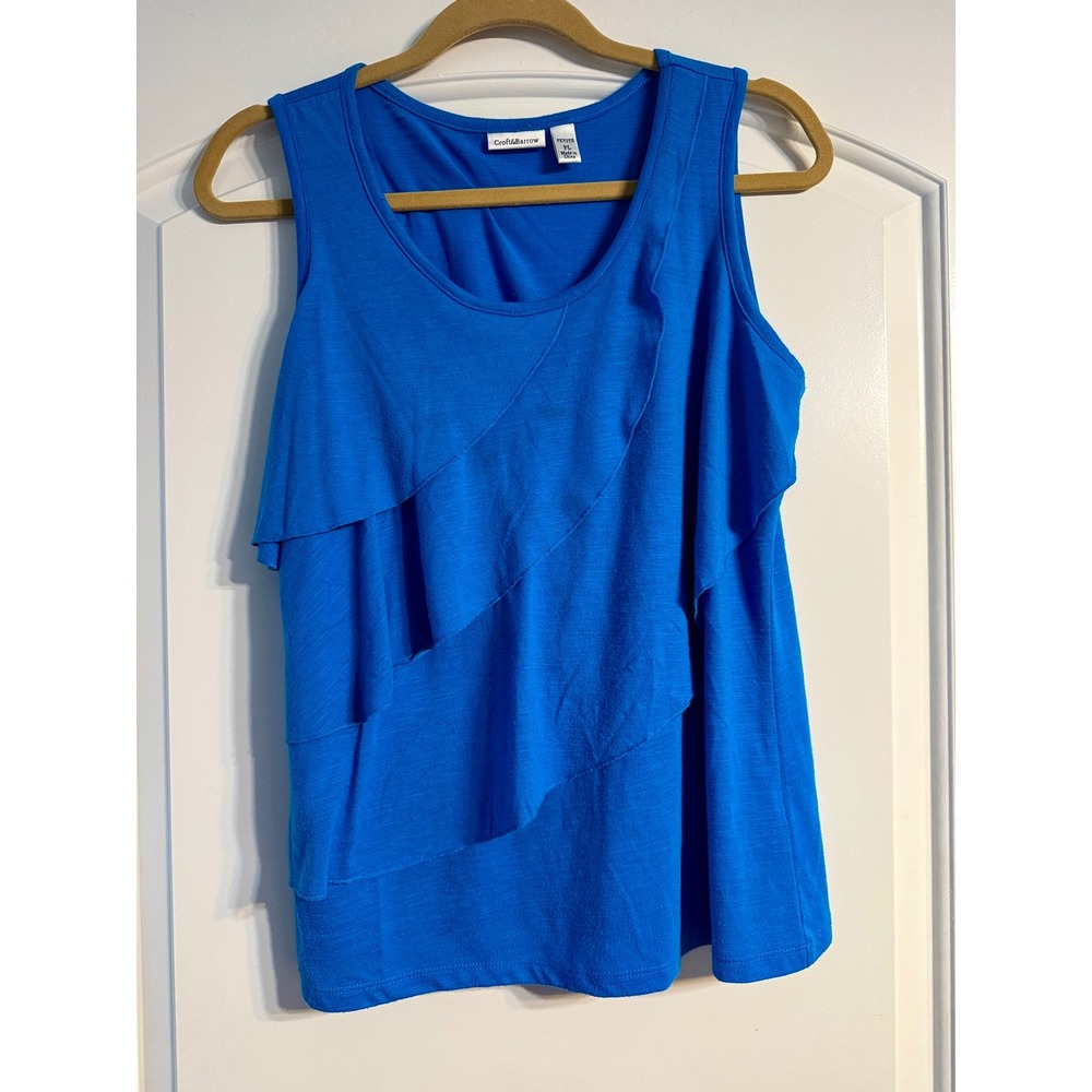 Croft & Barrow Ruffle Core Tank Top PL Blue Tiered Slub Knit Scoop Casual Chic